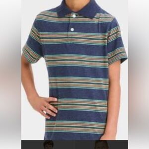 Cat and Jack navy blue multi color stripe polo shirt short sleeve NWT  s(6/7)